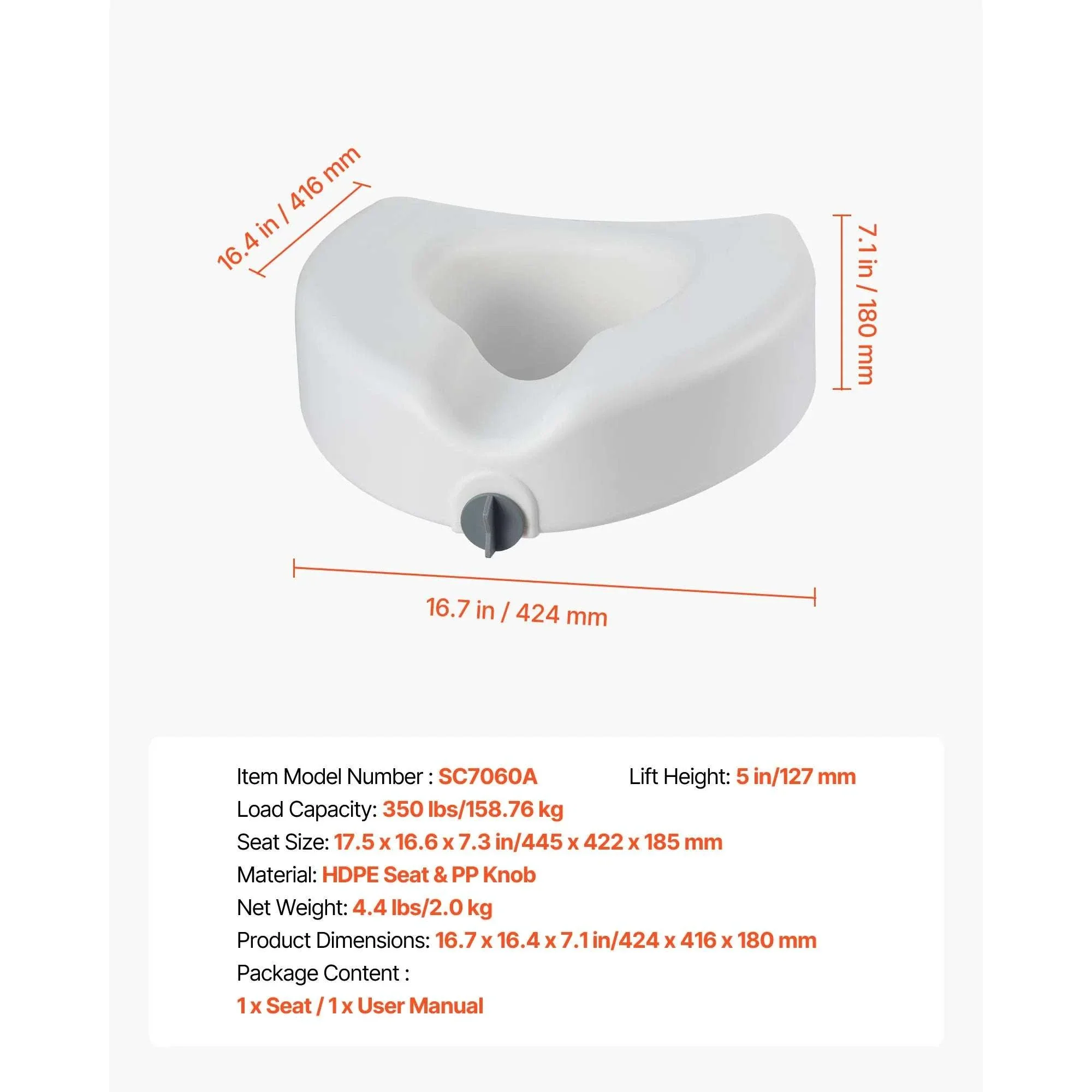 Raised Toilet Seat with 5-Inch Lift and Armrests for Safe Support - Image 15