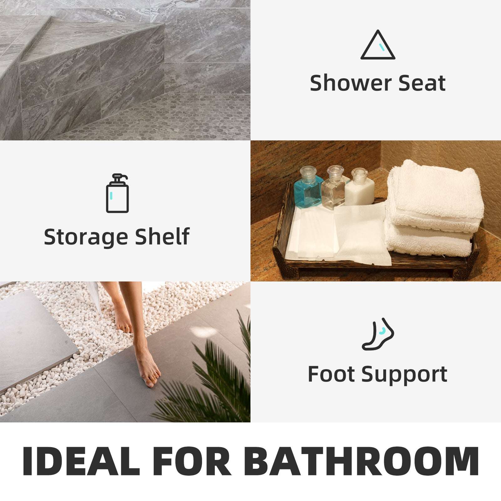 Corner Tile Shower Seat 22.4" Waterproof Bench 440lb Capacity - Image 16