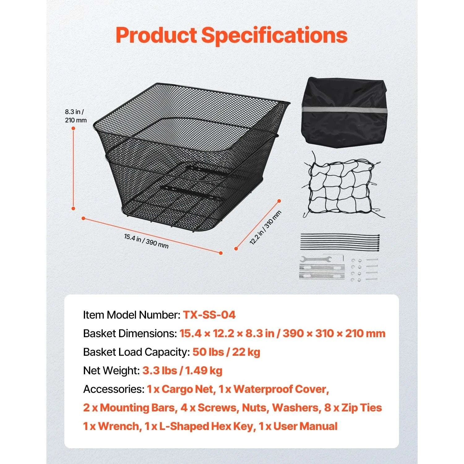 Rear Bike Basket with Waterproof Cover – 50 lbs Capacity Rack Mount - Image 14