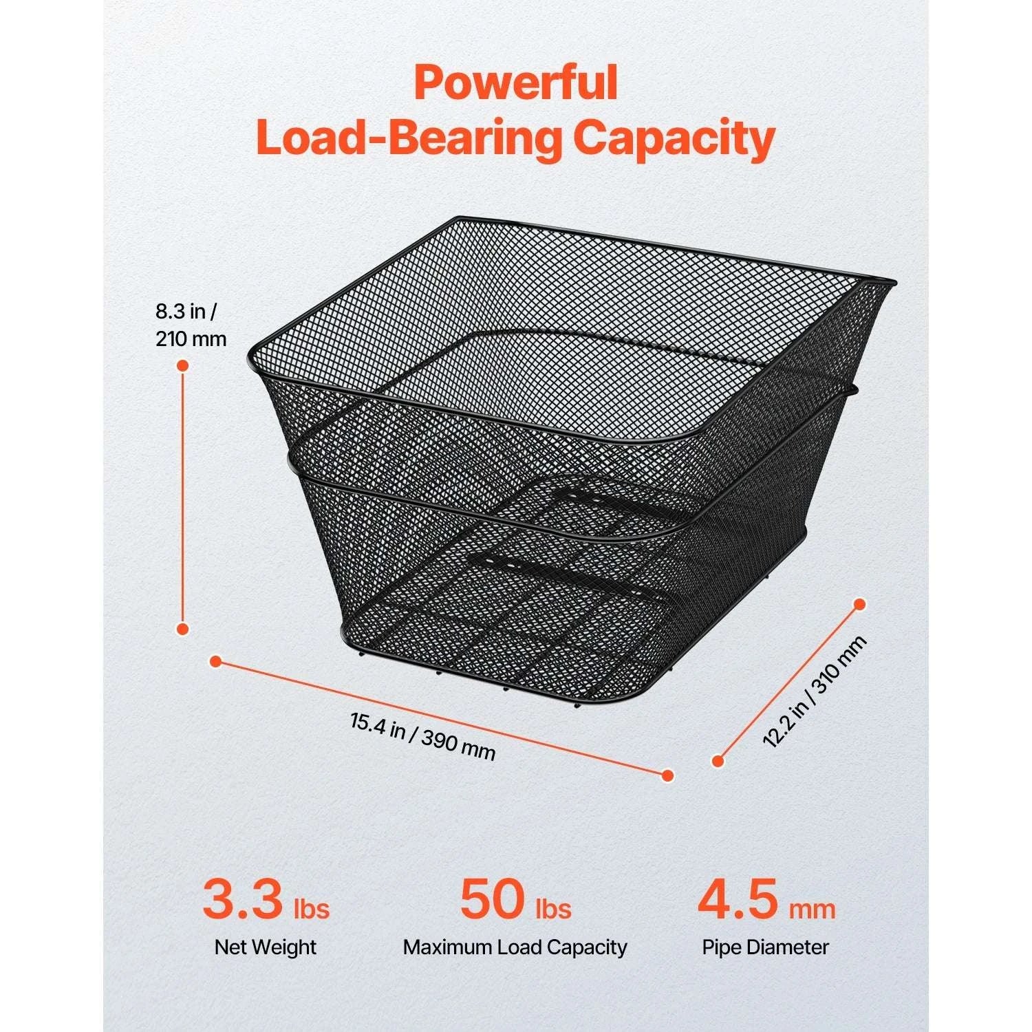 Rear Bike Basket with Waterproof Cover – 50 lbs Capacity Rack Mount - Image 2
