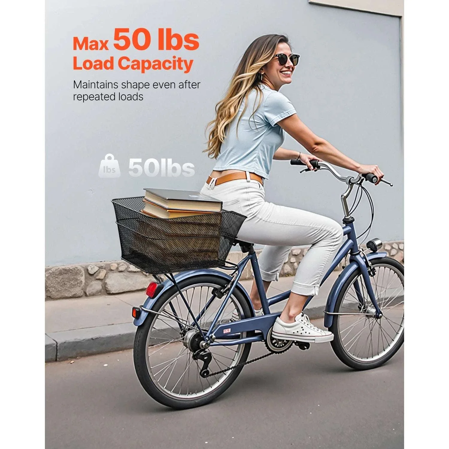 Rear Bike Basket with Waterproof Cover – 50 lbs Capacity Rack Mount - Image 3