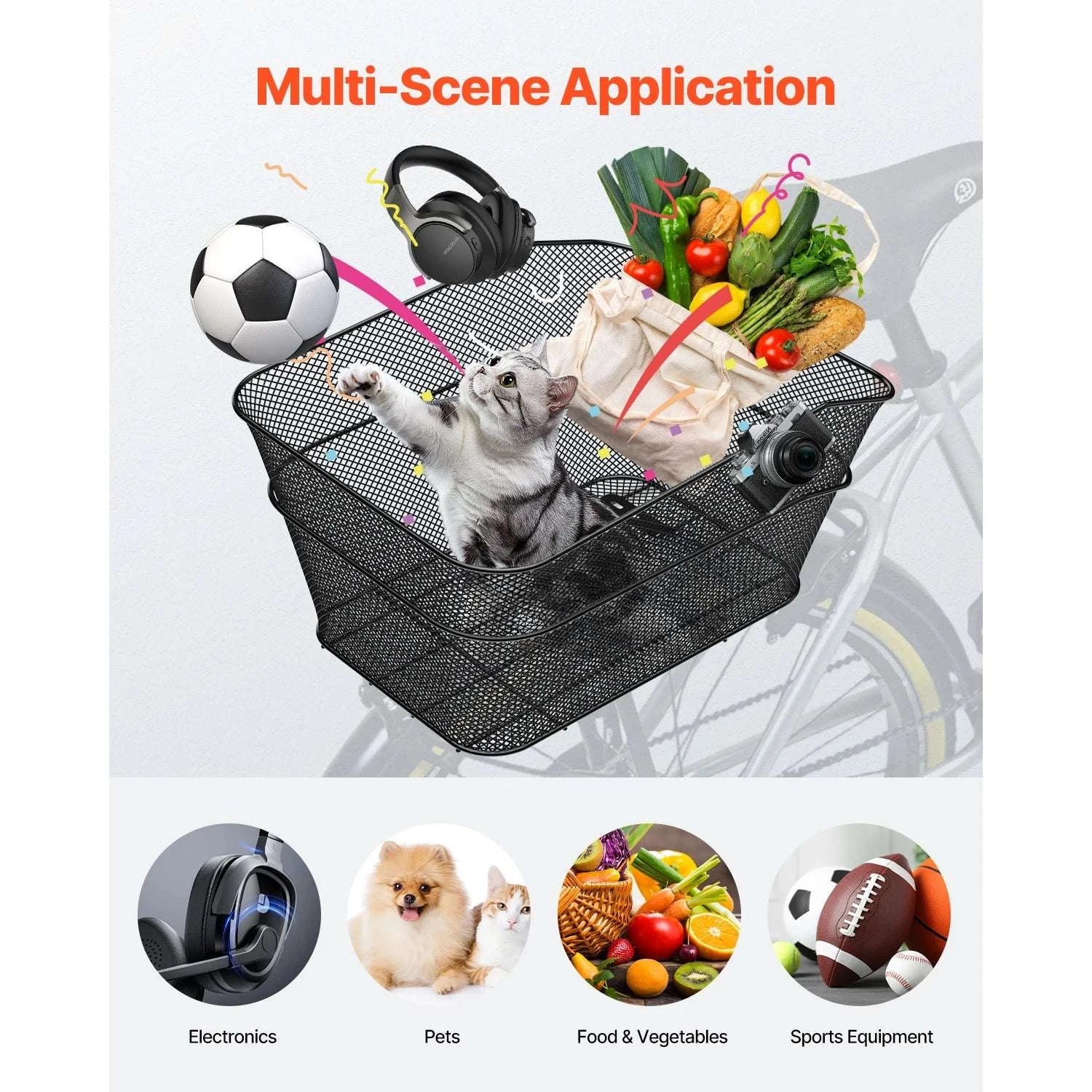 Rear Bike Basket with Waterproof Cover – 50 lbs Capacity Rack Mount - Image 4