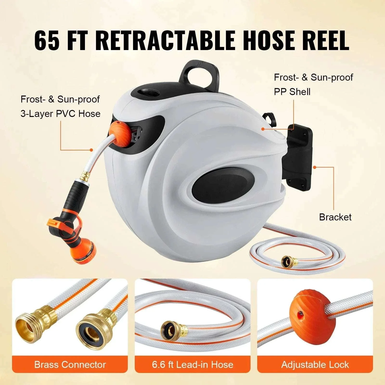 Retractable Garden Hose Reel with 180° Swivel & Auto Rewind System - Image 3