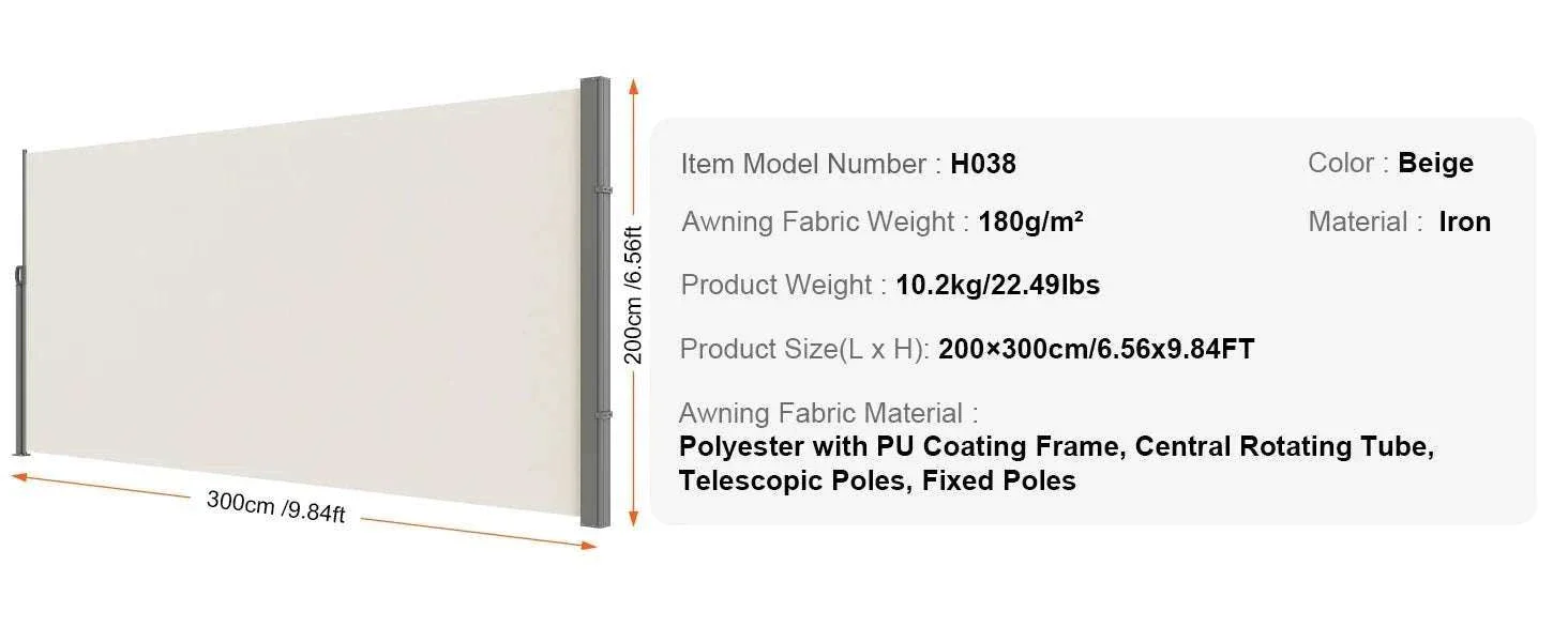 Retractable Side Awning Privacy Screen UV30+ Waterproof Patio Divider - Image 17