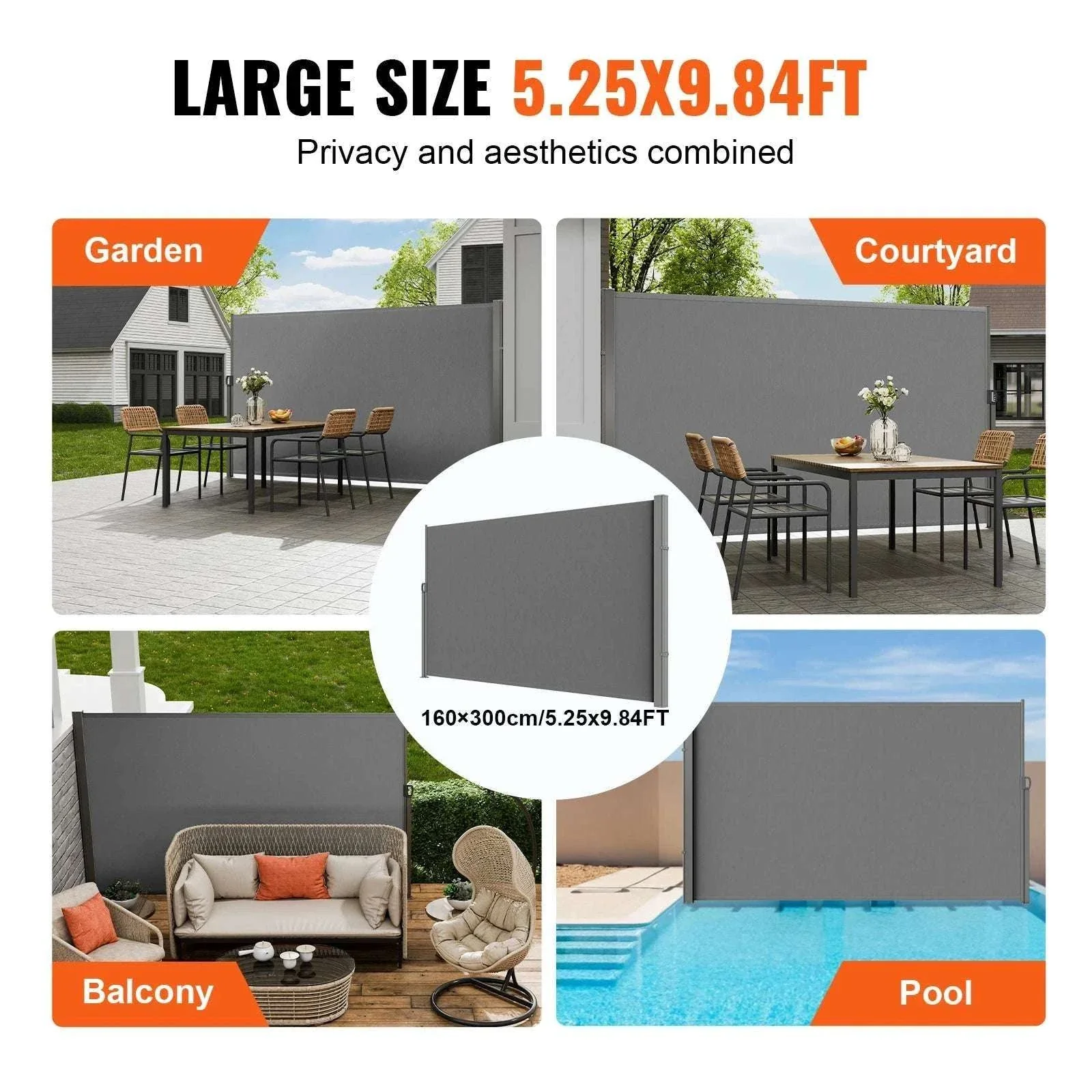 Retractable Side Awning Privacy Screen UV30+ Waterproof Patio Divider - Image 6