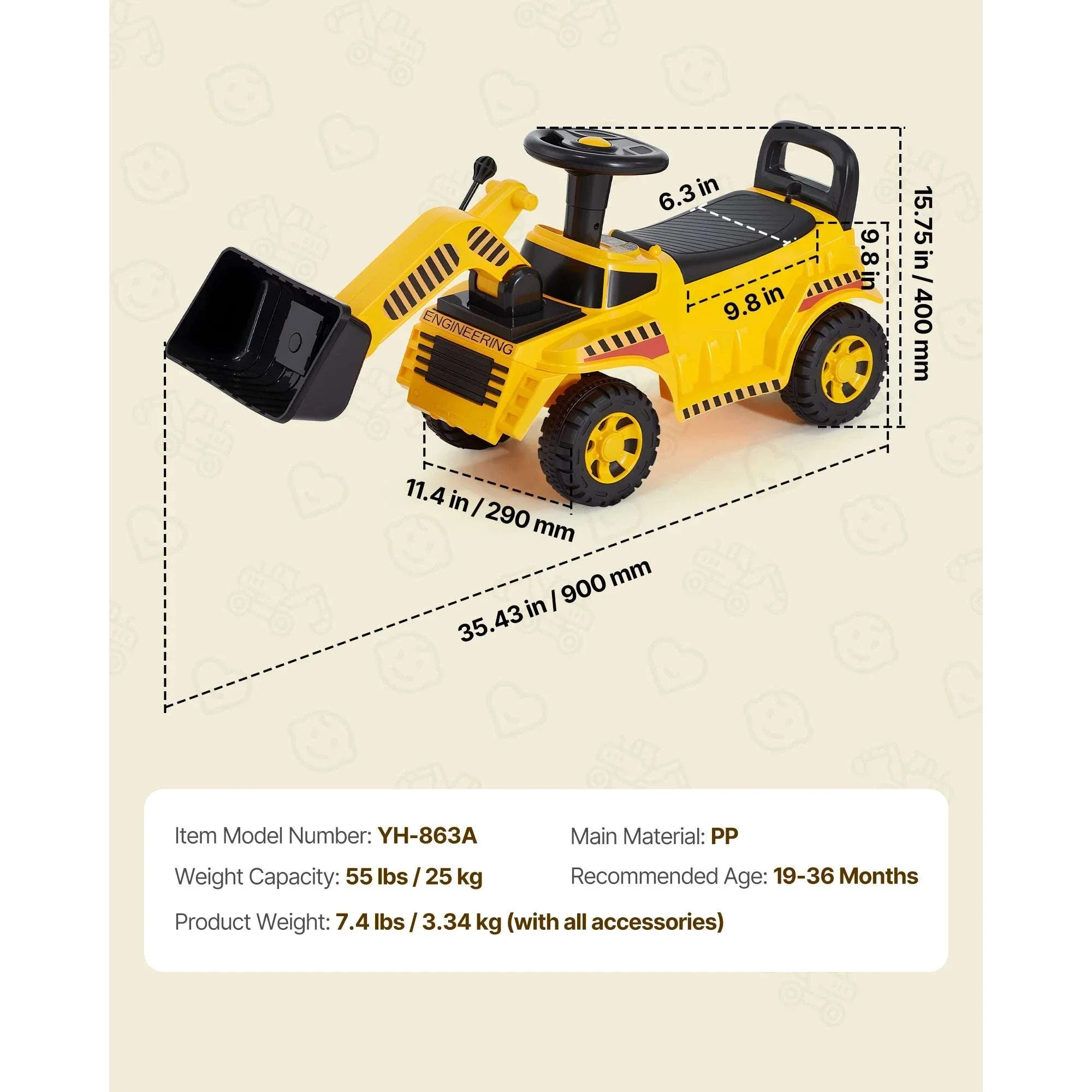 Kids Ride-On Excavator Toy with Storage & Foot-to-Floor Drive - Image 14