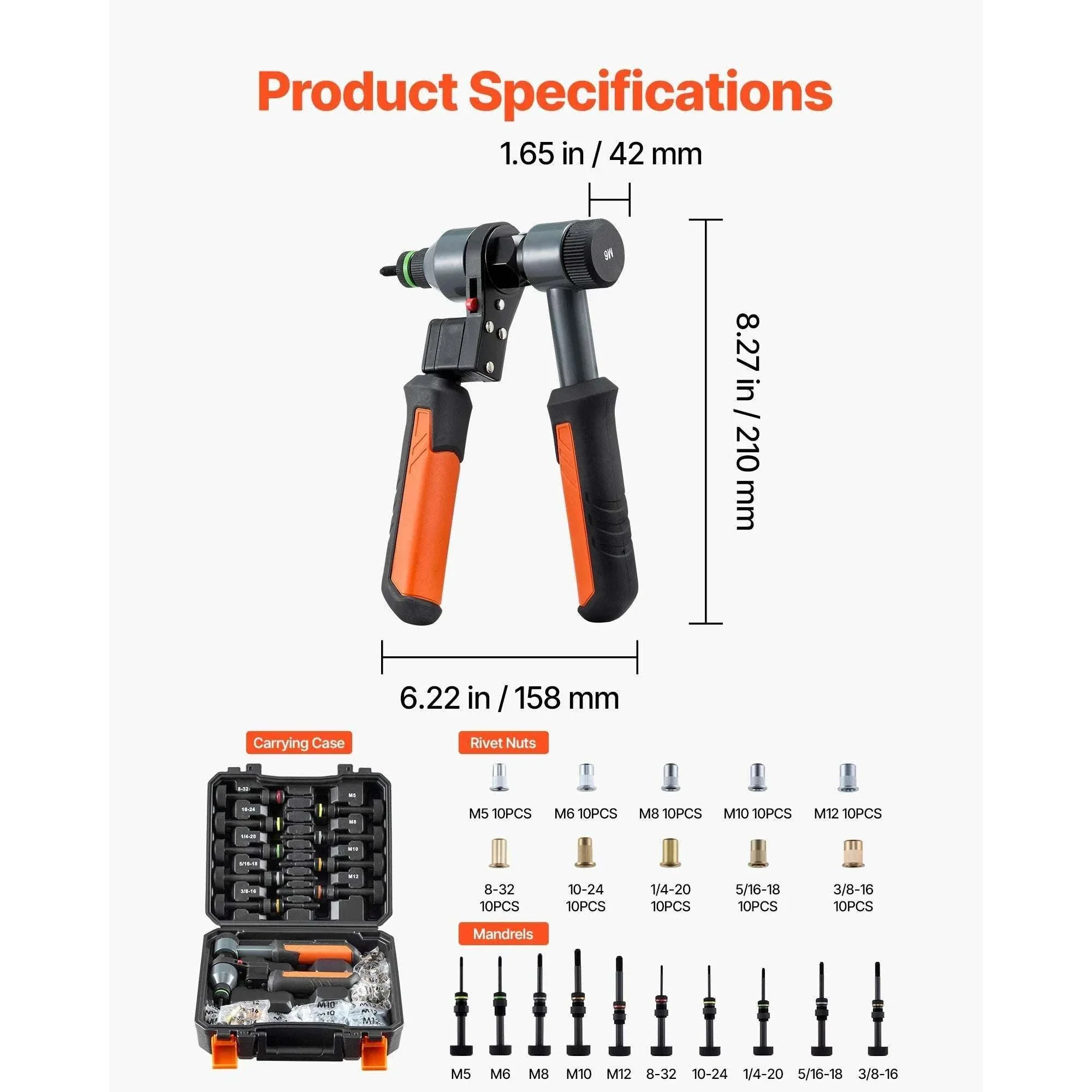 Rivet Nut Tool Kit with Mandrels & Nuts Metric SAE Set - Image 19