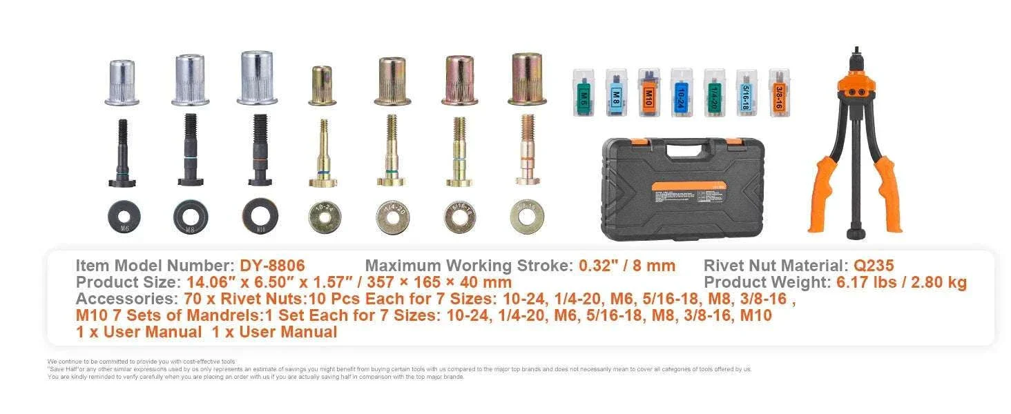 Rivet Nut Tool Kit with Metric & SAE Mandrels and Case Set - Image 23