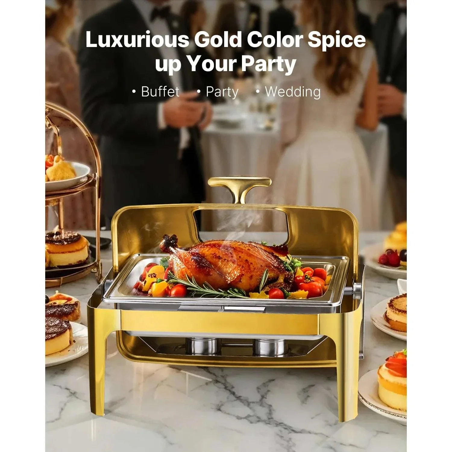9Qt Roll Top Chafing Dish Set Stainless Steel Buffet Server - Image 2