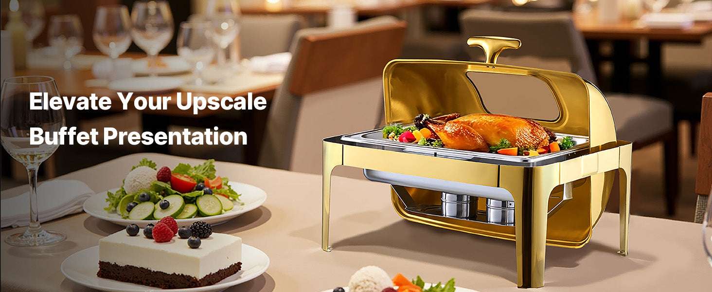 9Qt Roll Top Chafing Dish Set Stainless Steel Buffet Server - Image 8