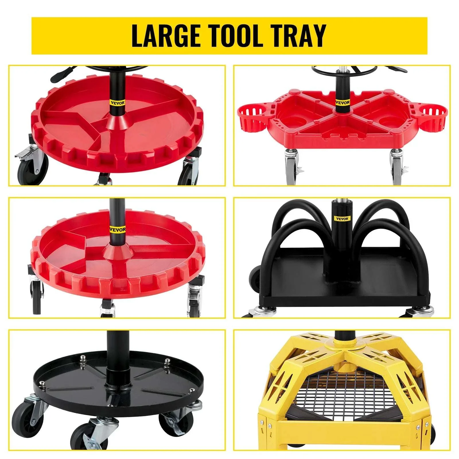 Adjustable Rolling Garage Stool with Tool Tray and Locking Wheels - Image 5