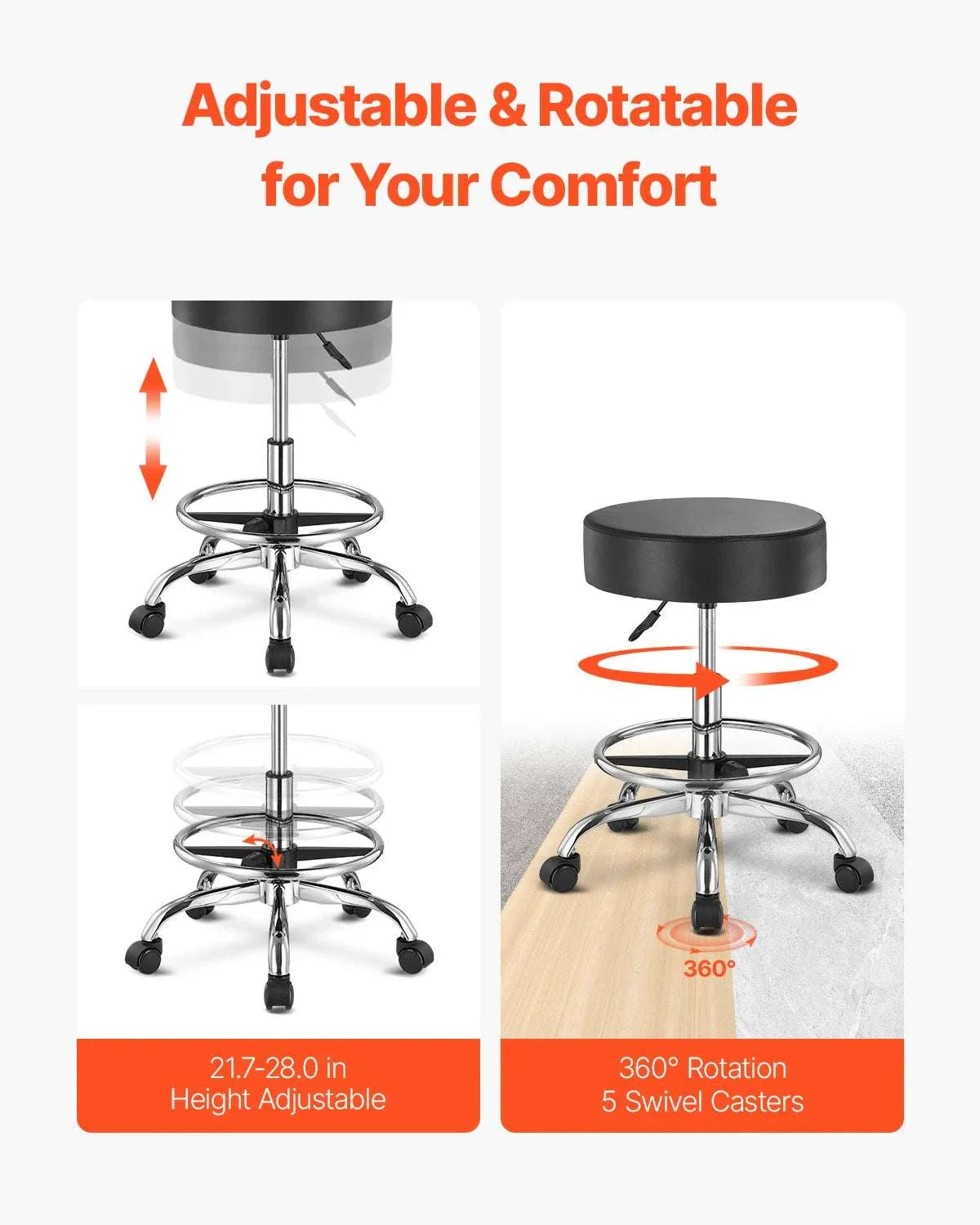 Rolling Stool Chair with Wheels 450 lb Capacity Adjustable Height - Image 5