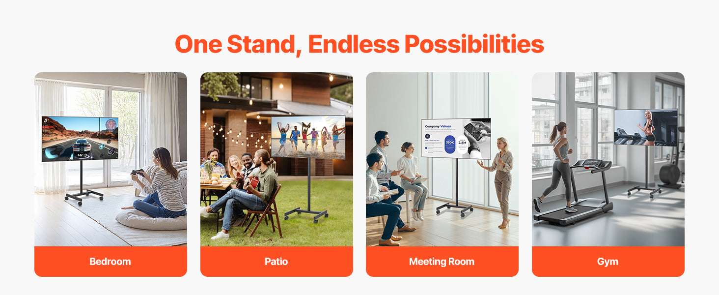 Rolling TV Stand with Wheels Adjustable Mobile TV Cart - Image 12