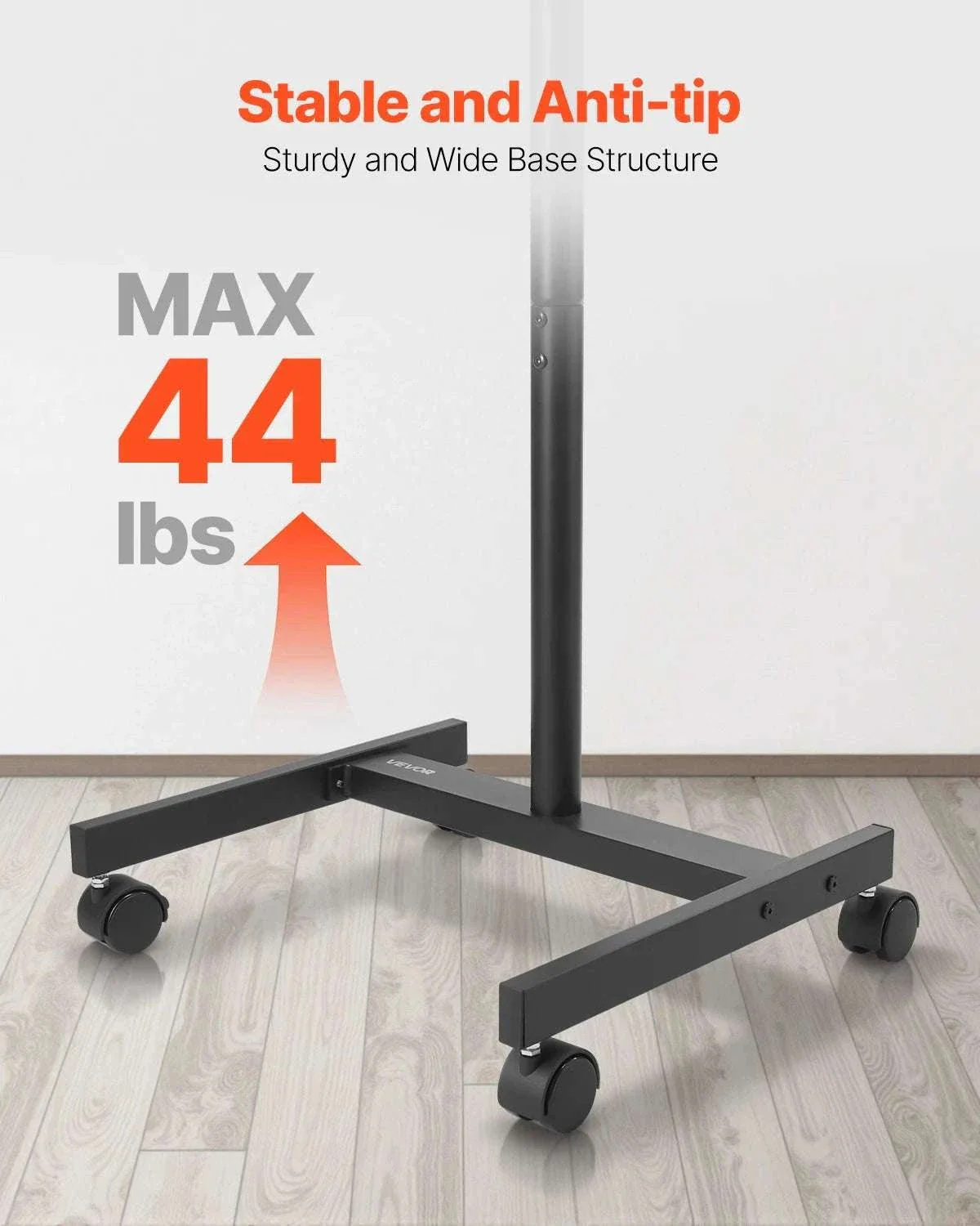 Rolling TV Stand with Wheels Adjustable Mobile TV Cart - Image 4