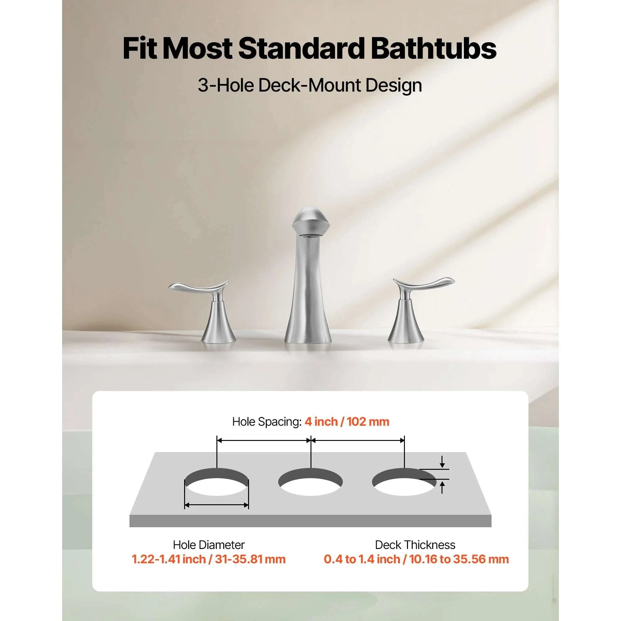 Roman Tub Faucet with Dual Handles Deck Mount Fast Fill Design - Image 3