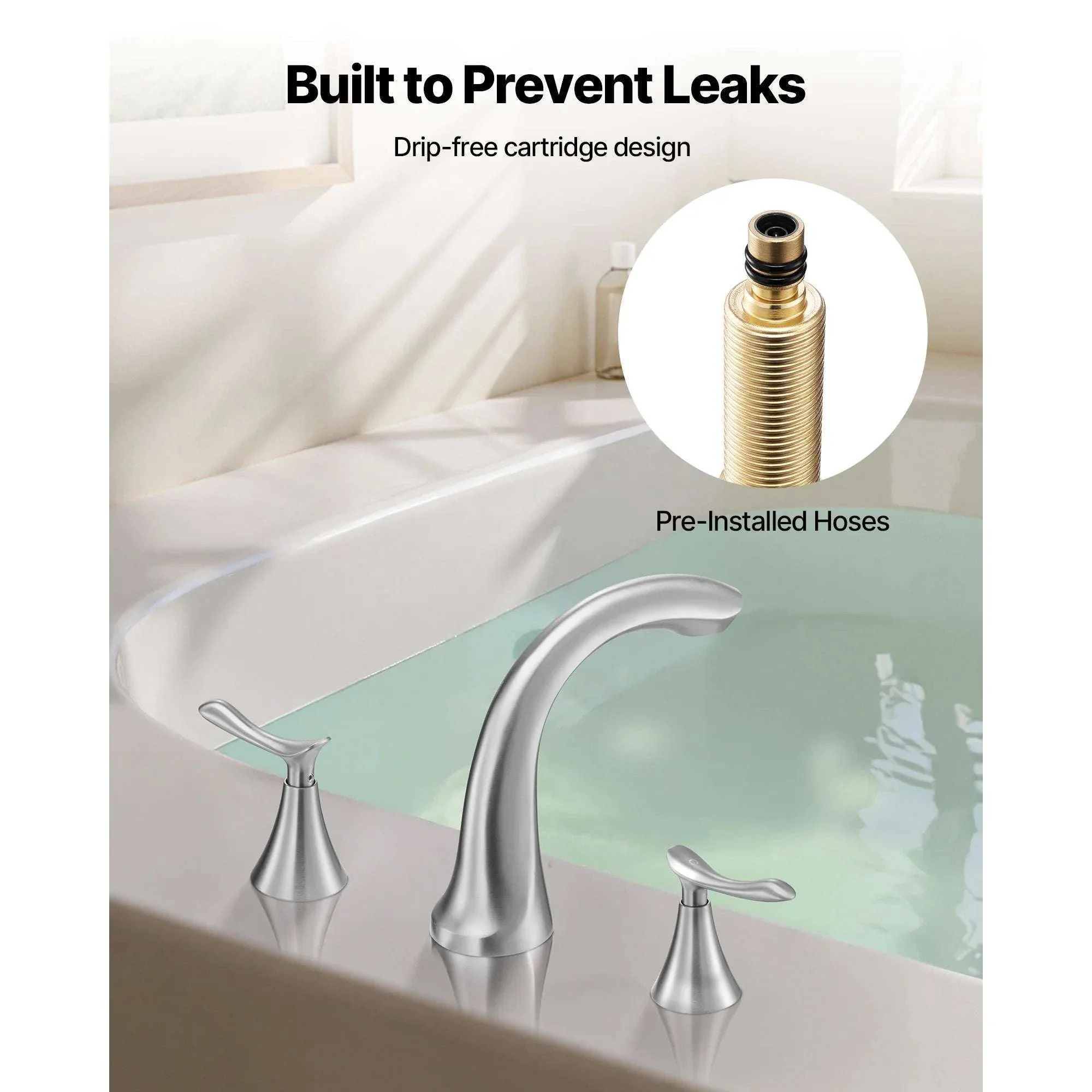 Roman Tub Faucet with Dual Handles Deck Mount Fast Fill Design - Image 5