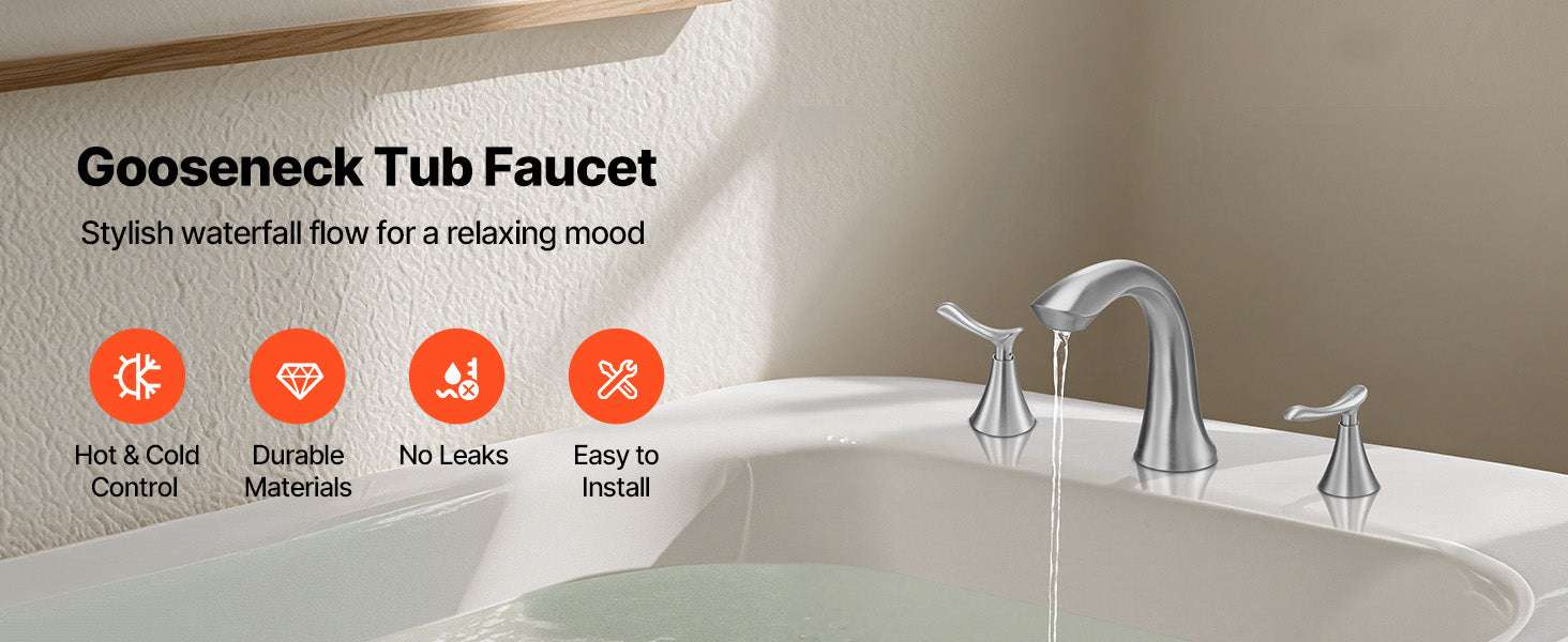 Roman Tub Faucet with Dual Handles Deck Mount Fast Fill Design - Image 8