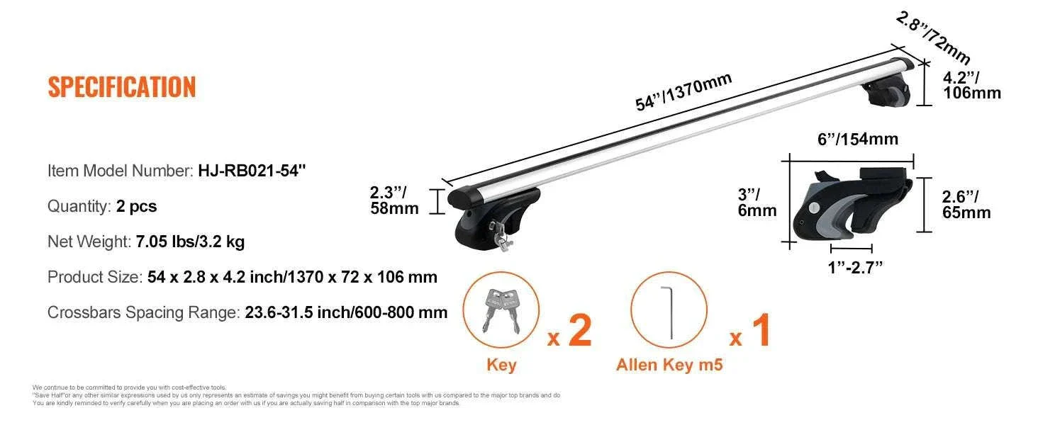 Adjustable Aluminum Roof Rack Crossbars 200 lbs for Cars - Image 13