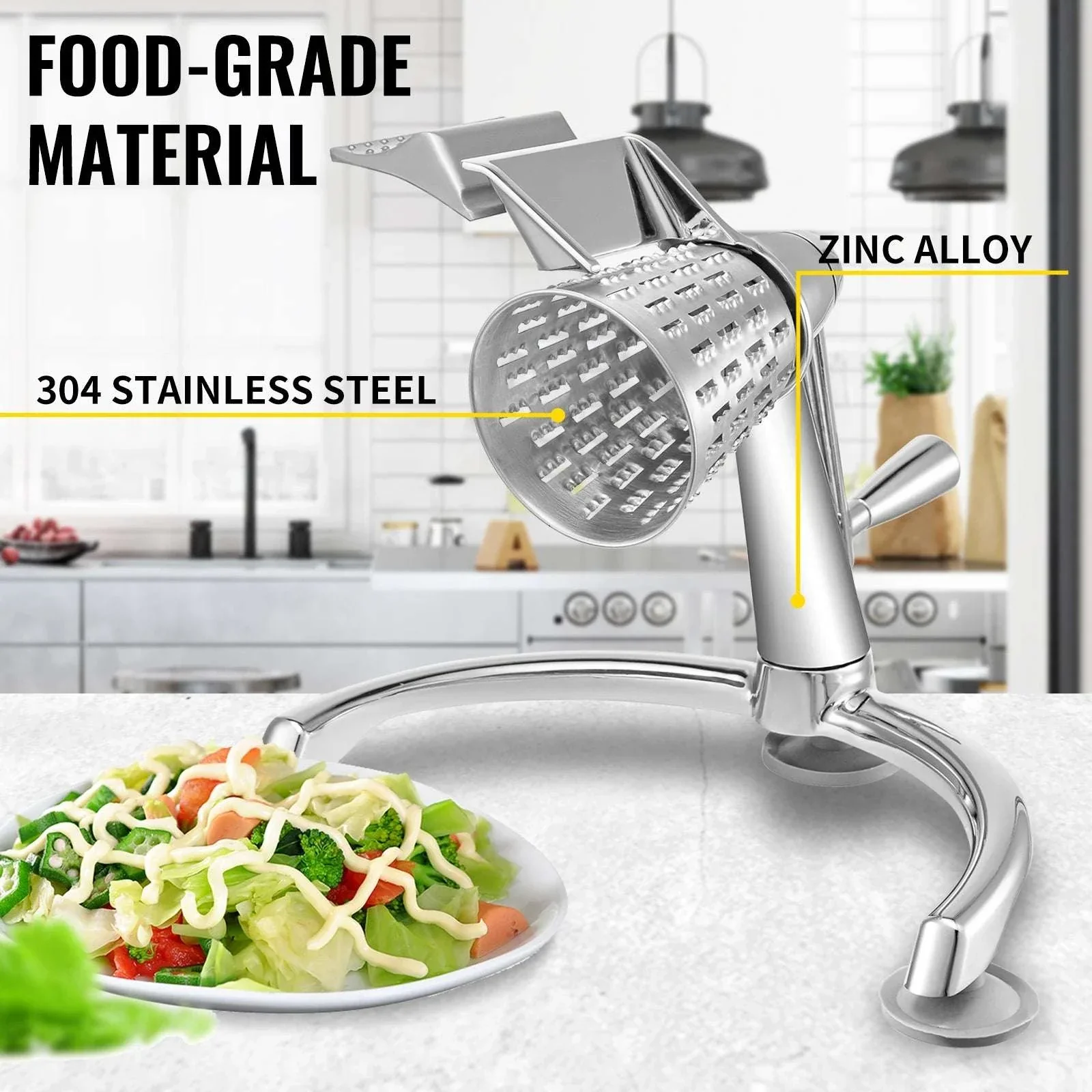 Rotary Cheese Grater with 5 Blades & 2.5L Bowl Manual Slicer - Image 2