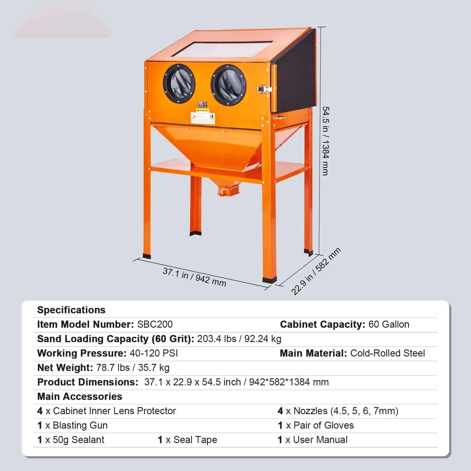 Benchtop Sandblasting Cabinet 25/40/60 Gallon with Gun & Nozzles - Image 13