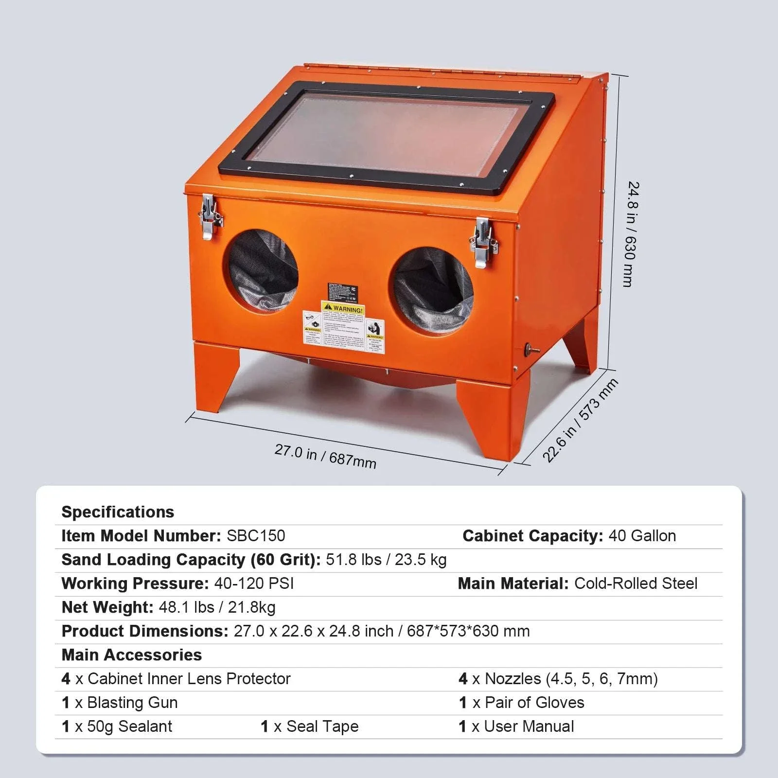 Benchtop Sandblasting Cabinet 25/40/60 Gallon with Gun & Nozzles - Image 14