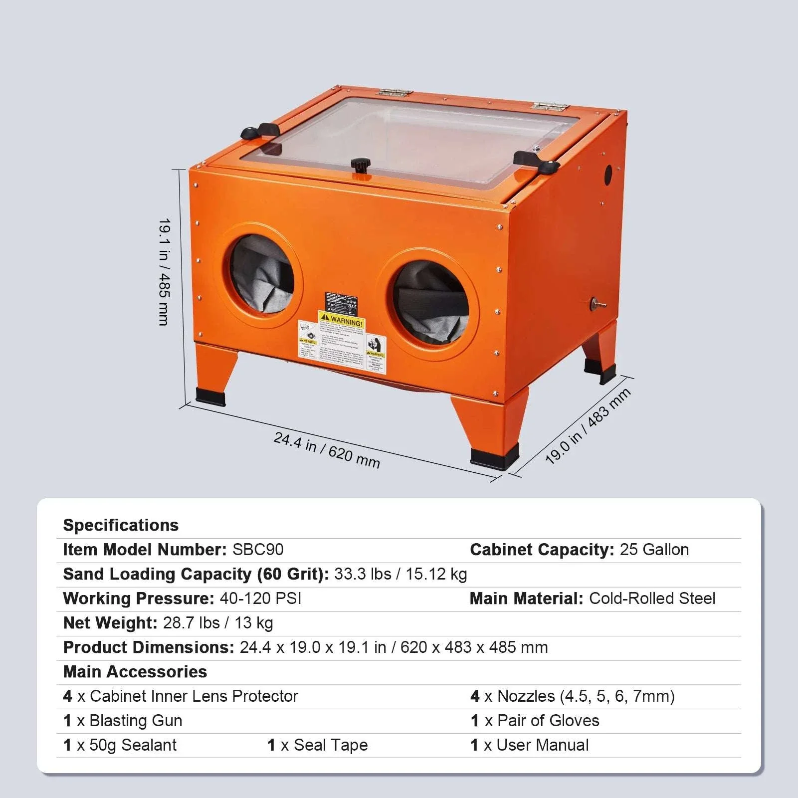 Benchtop Sandblasting Cabinet 25/40/60 Gallon with Gun & Nozzles - Image 15