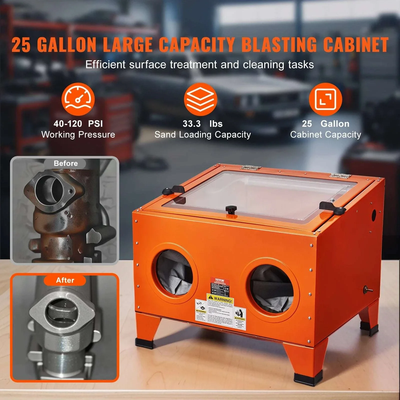 Benchtop Sandblasting Cabinet 25/40/60 Gallon with Gun & Nozzles - Image 2