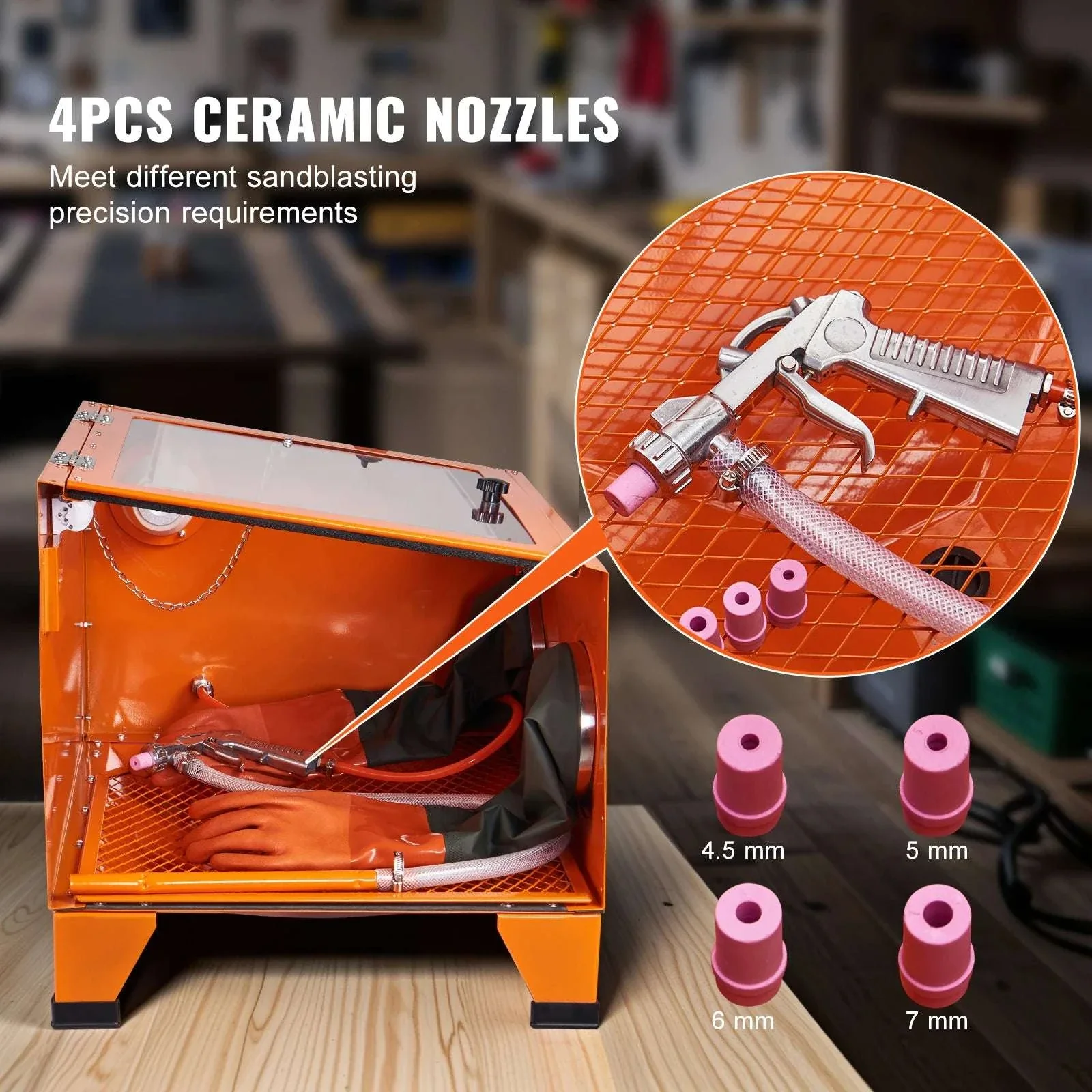 Benchtop Sandblasting Cabinet 25/40/60 Gallon with Gun & Nozzles - Image 4
