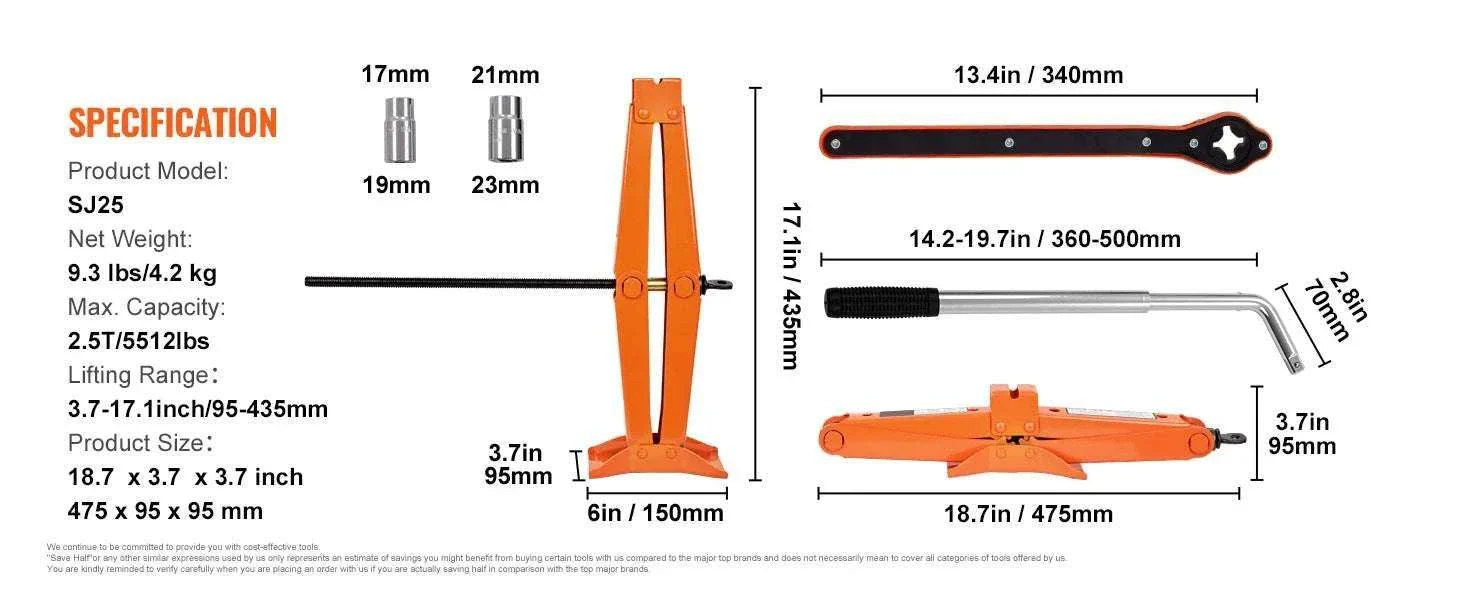 2.5 Ton Scissor Car Jack Kit with 3.7"–17.1" Lift Range - Image 13