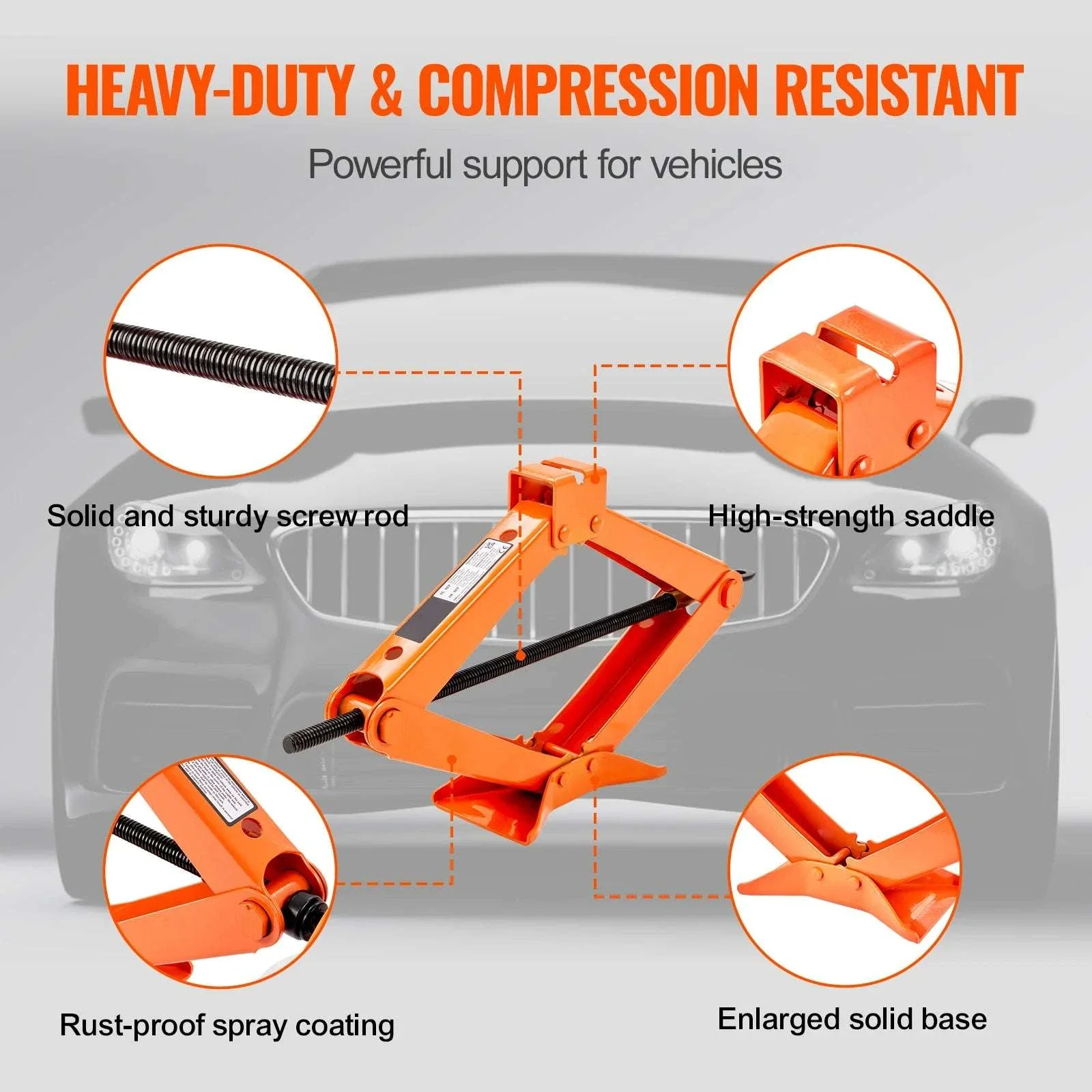2.5 Ton Scissor Car Jack Kit with Wrench, 3.7"–17.1" Lift Range - Image 6