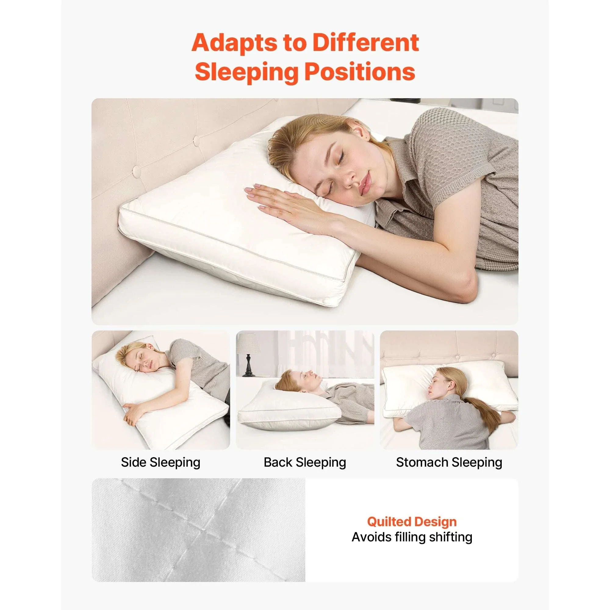 Set of 2 Goose Down Bed Pillows – Fluffy Neck Support for Deep Sleep - Image 3