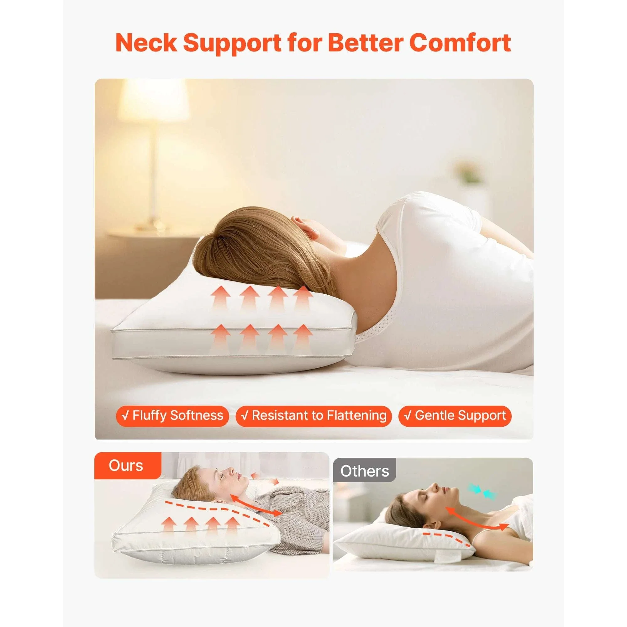 Set of 2 Goose Down Bed Pillows – Fluffy Neck Support for Deep Sleep - Image 4