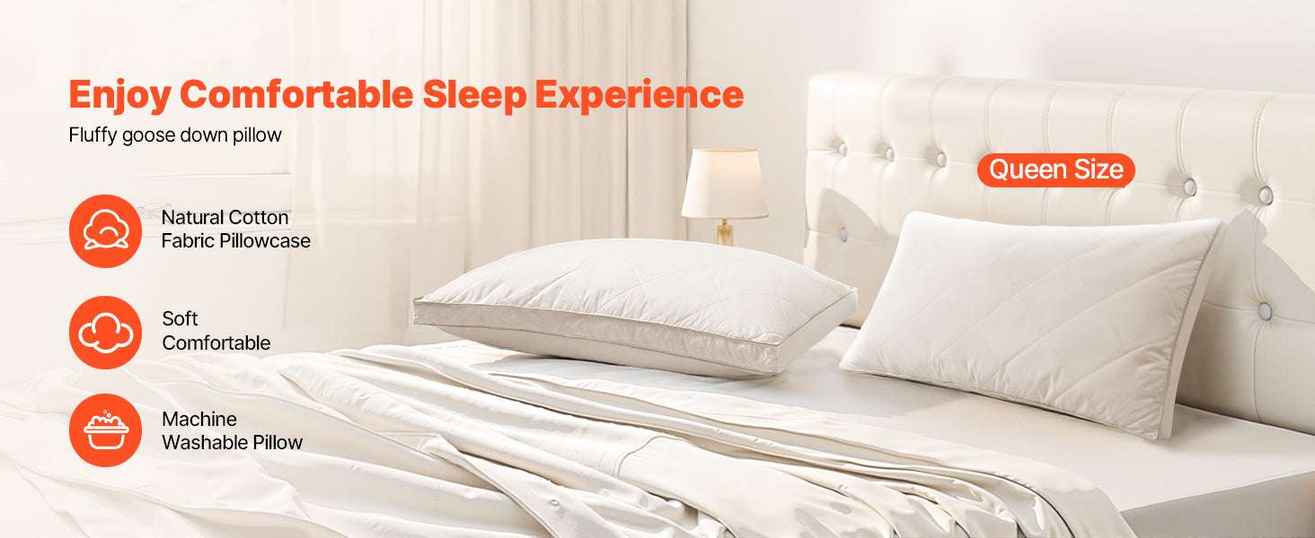 Set of 2 Goose Down Bed Pillows – Fluffy Neck Support for Deep Sleep - Image 8