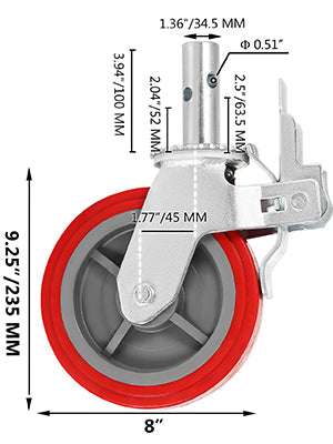 8" Polyurethane Swivel Caster Wheels Set with Brakes 3200 lb - Image 16