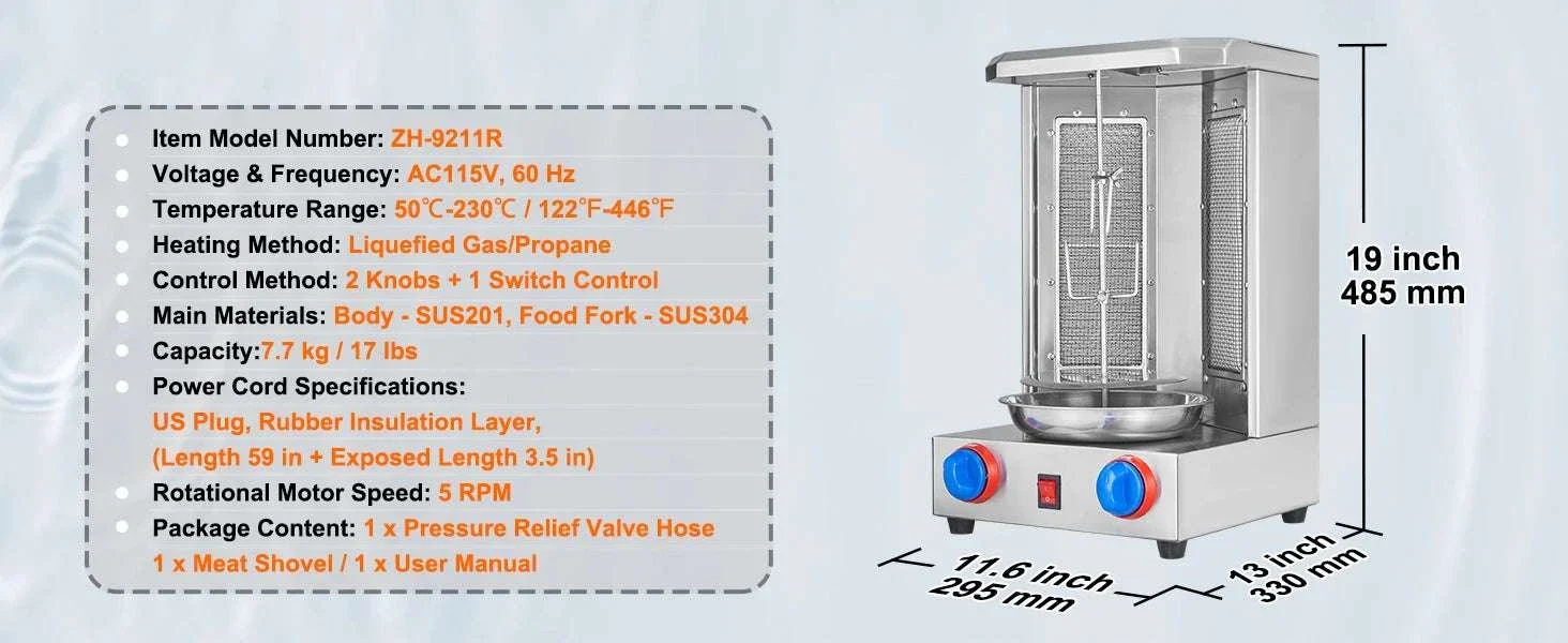 Vertical Shawarma Grill Machine 13 lb Rotisserie with Temp Control - Image 12
