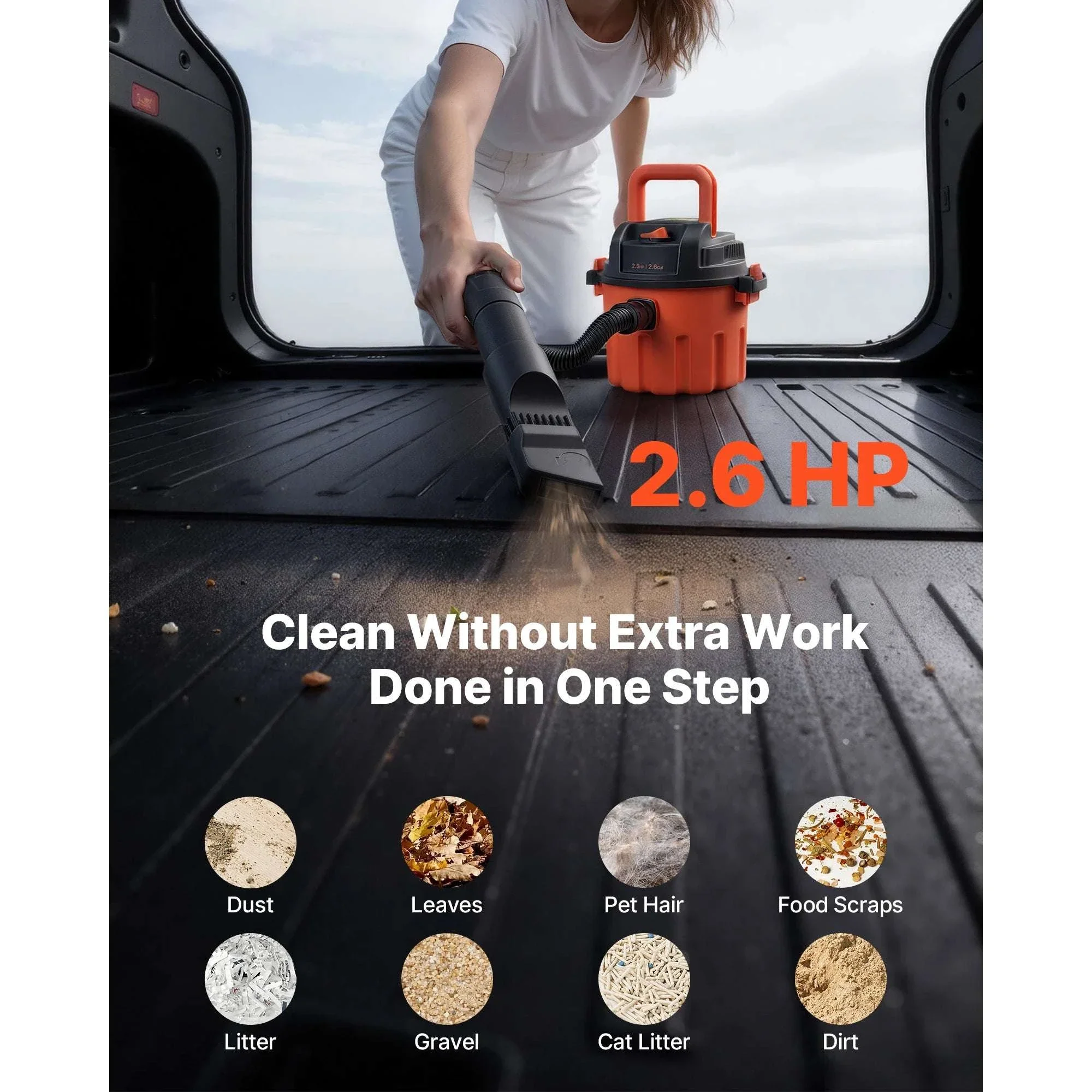 Dry Shop Vacuum with Strong Suction and Multi-Nozzle Cleaning - Image 2