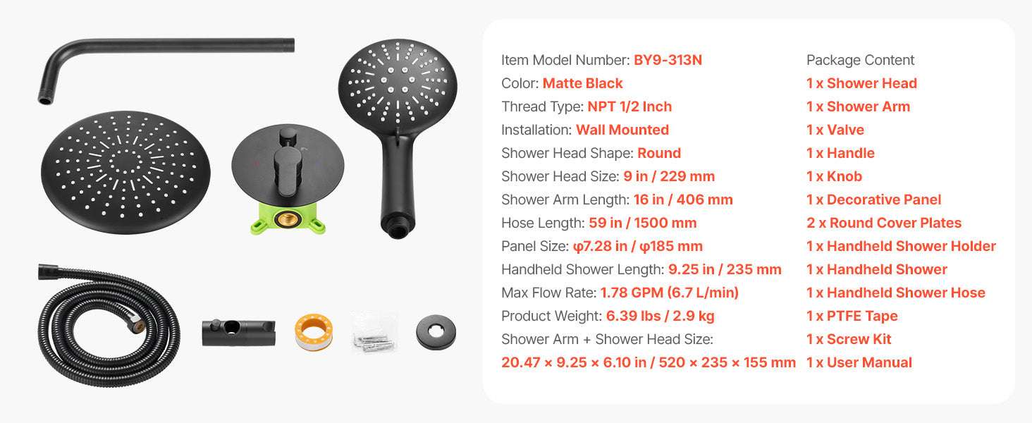 Rainfall Shower System with 10-Inch Head & Handheld Spray Set - Image 25