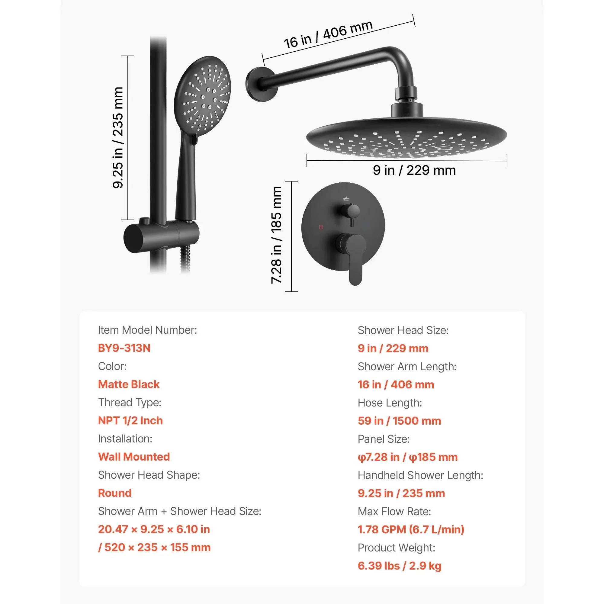 Rainfall Shower System with 10-Inch Head & Handheld Spray Set - Image 30