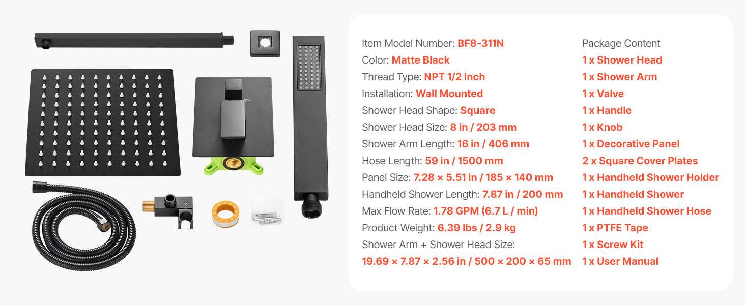 10-Inch Rainfall Shower System with Handheld Spray & Brass Valve - Image 25