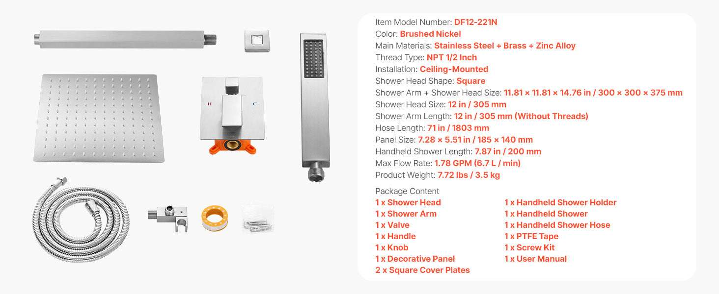 Rainfall Shower System with Ceiling Mount Head & Handheld Set - Image 19