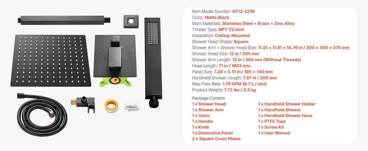 Rainfall Shower System with Ceiling Mount Head & Handheld Set - Image 20