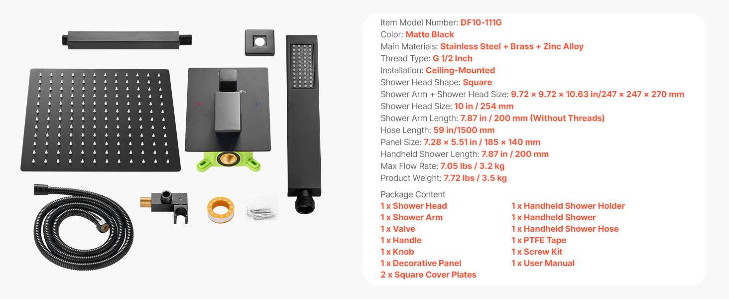 Rainfall Shower System with Ceiling Mount Head & Handheld Set - Image 21