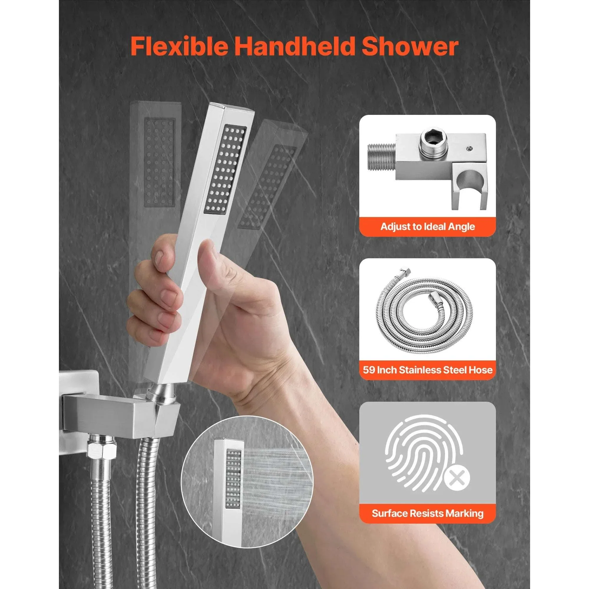 Rainfall Shower System with Ceiling Mount Head & Handheld Set - Image 3