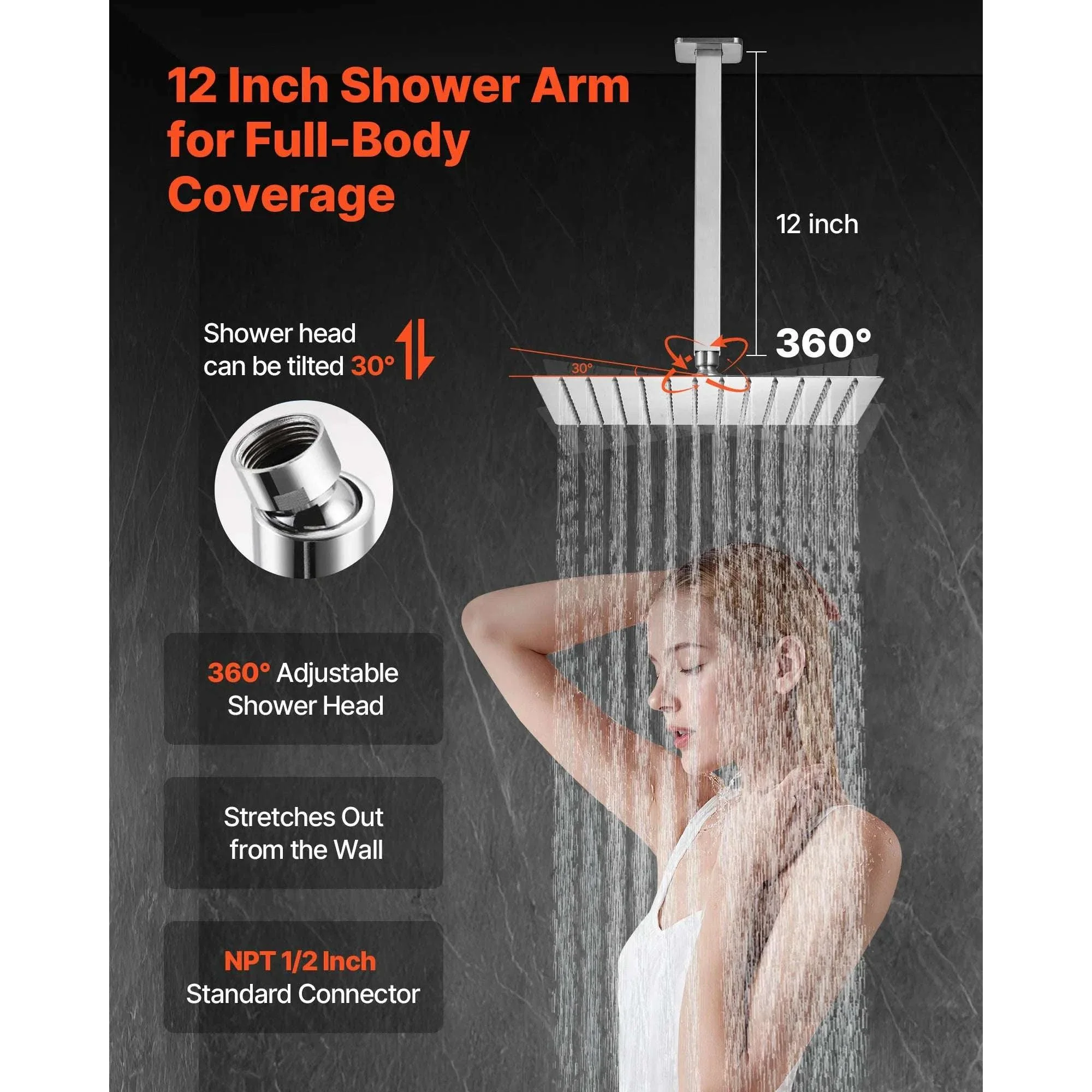 Rainfall Shower System with Ceiling Mount Head & Handheld Set - Image 4