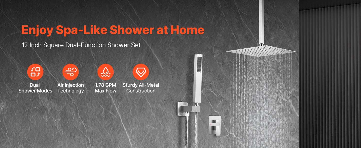 Rainfall Shower System with Ceiling Mount Head & Handheld Set - Image 8