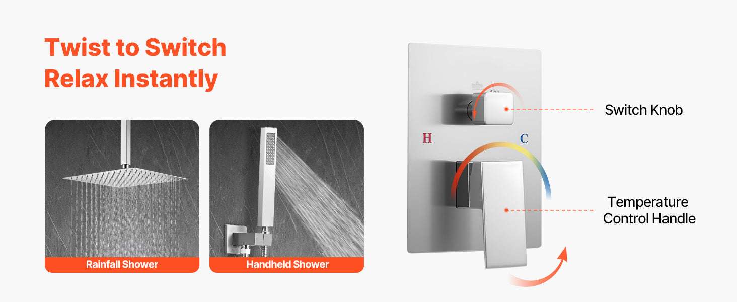 Rainfall Shower System with Ceiling Mount Head & Handheld Set - Image 9