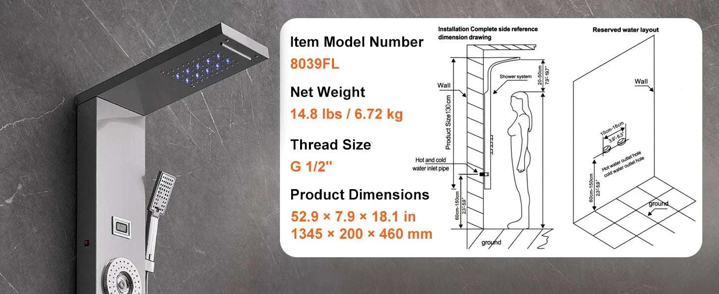 6-Mode Shower Panel Tower with LED Display & Handheld Head - Image 13