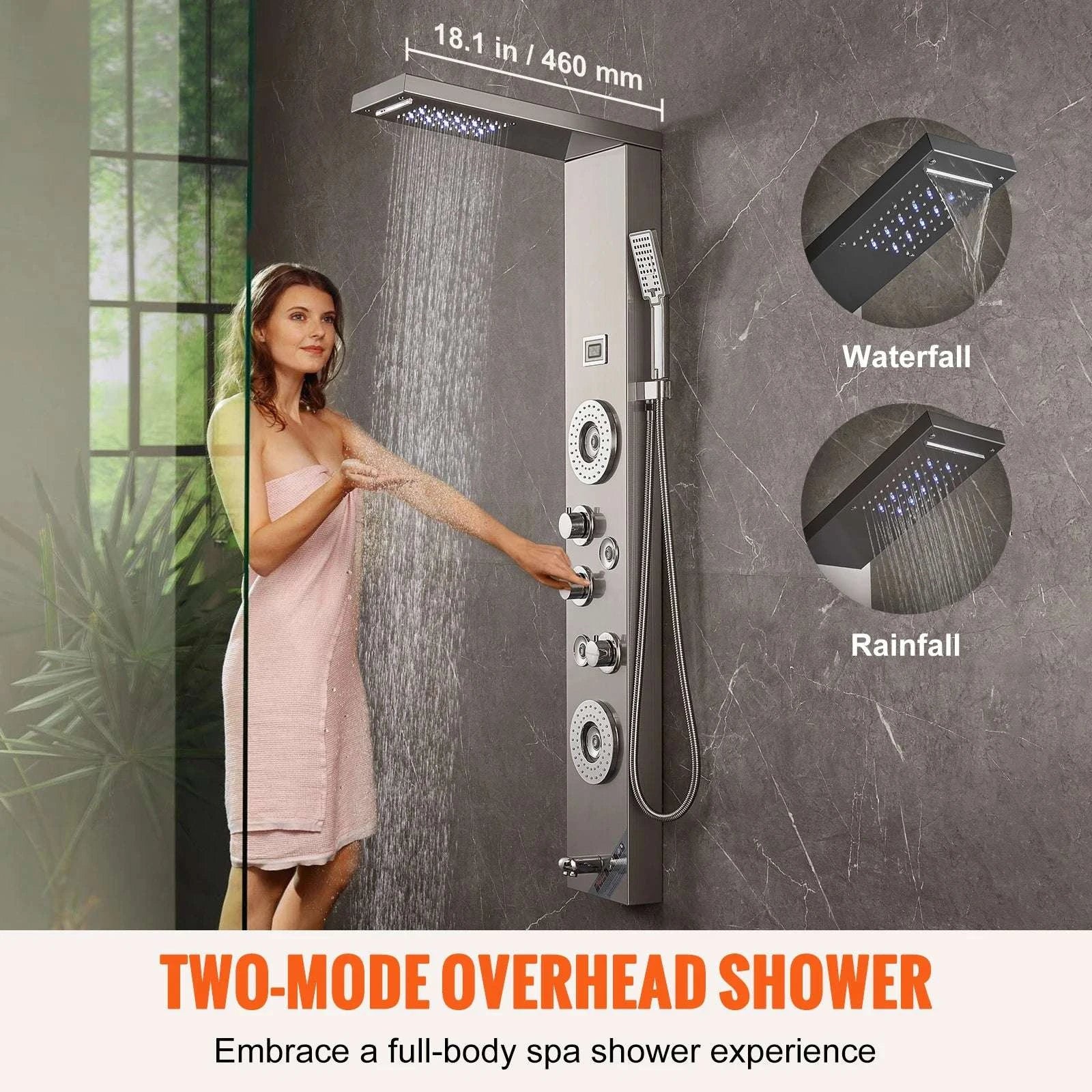 6-Mode Shower Panel Tower with LED Display & Handheld Head - Image 2