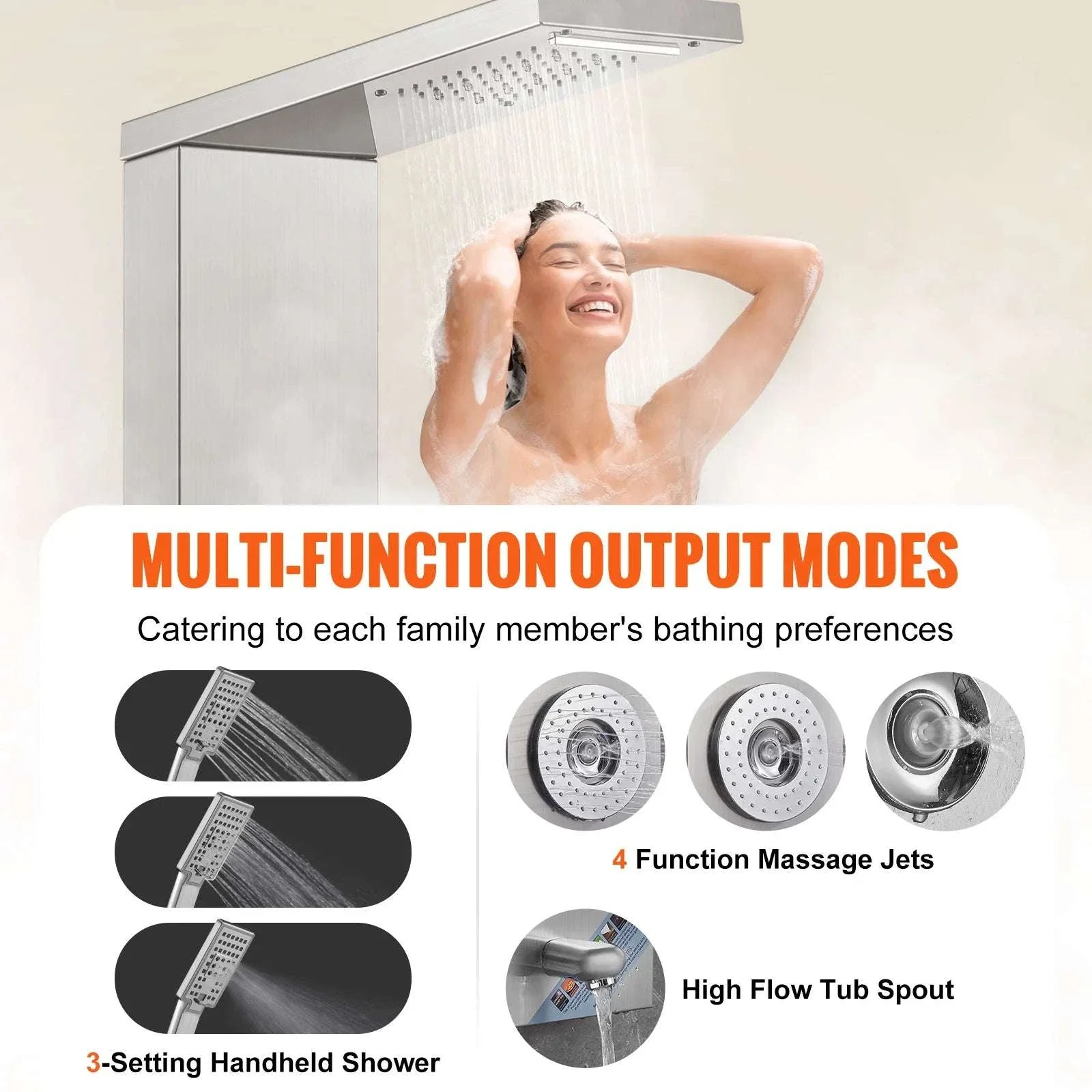 6-Mode Shower Panel Tower with LED Display & Handheld Head - Image 3