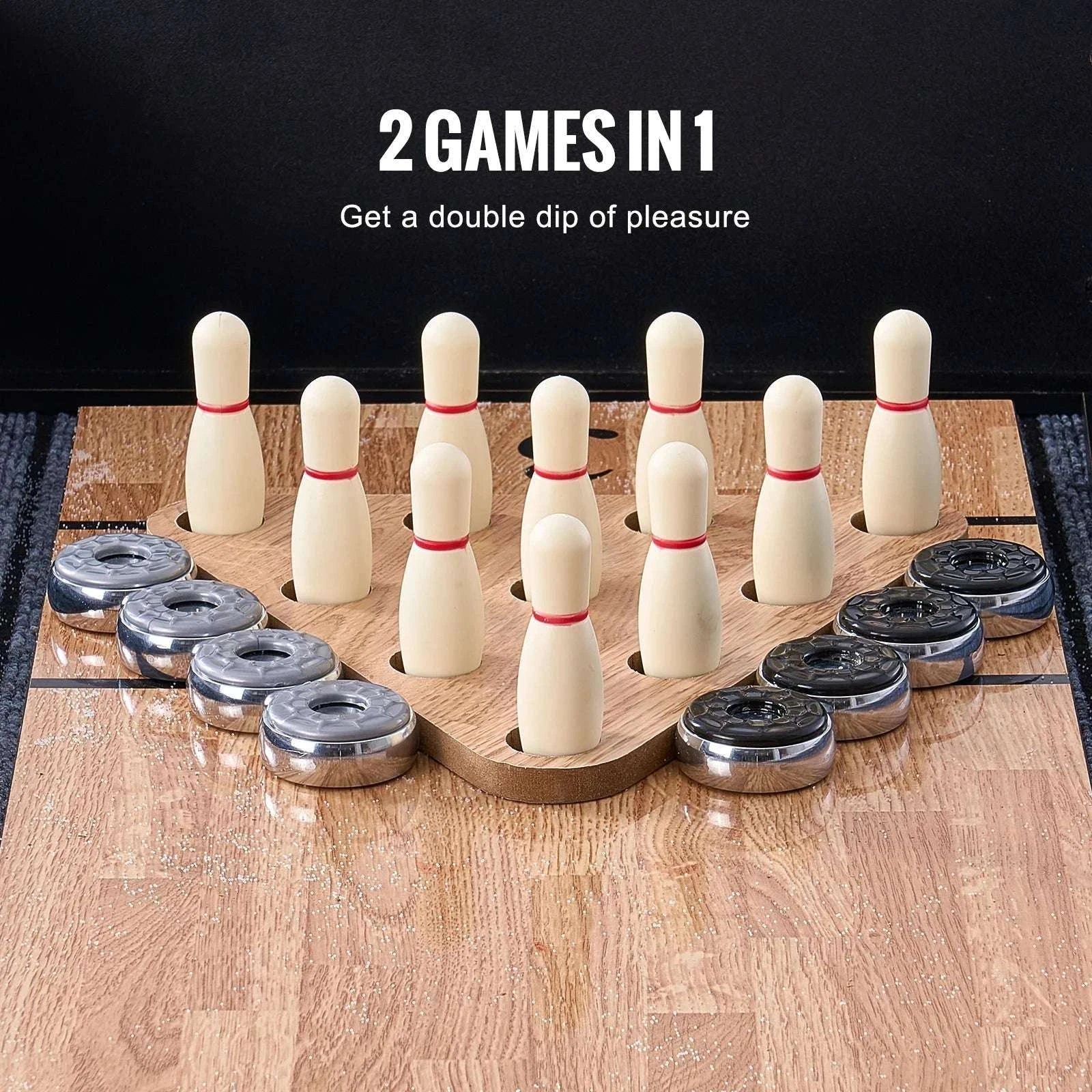 9 Ft LED Shuffleboard Table with Bowling Game 2-in-1 Set - Image 2